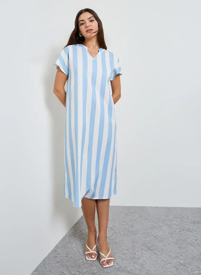 Striped Shift Midi Dress Blue