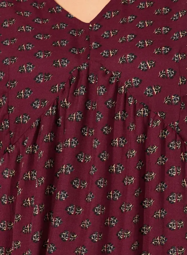 Burgundy Floral Tiered Midi Dress for Women – image 4
