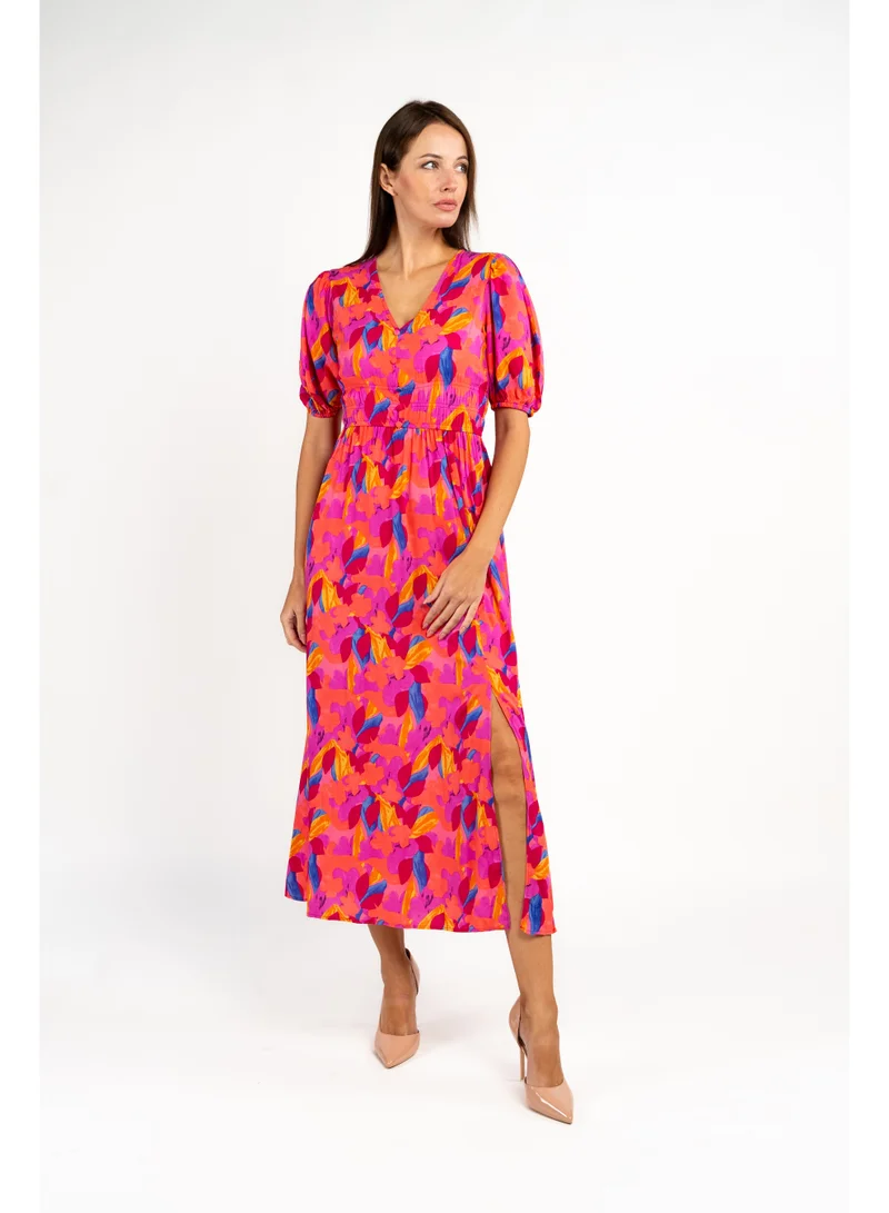 Puff Sleeve Charlotte Midi Dress Pink