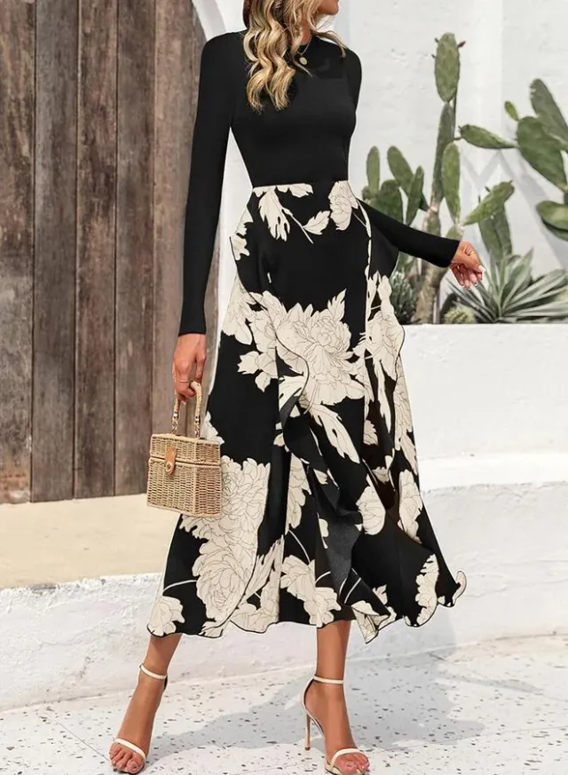 Women's Floral Print A-Line Midi Dress – image 4