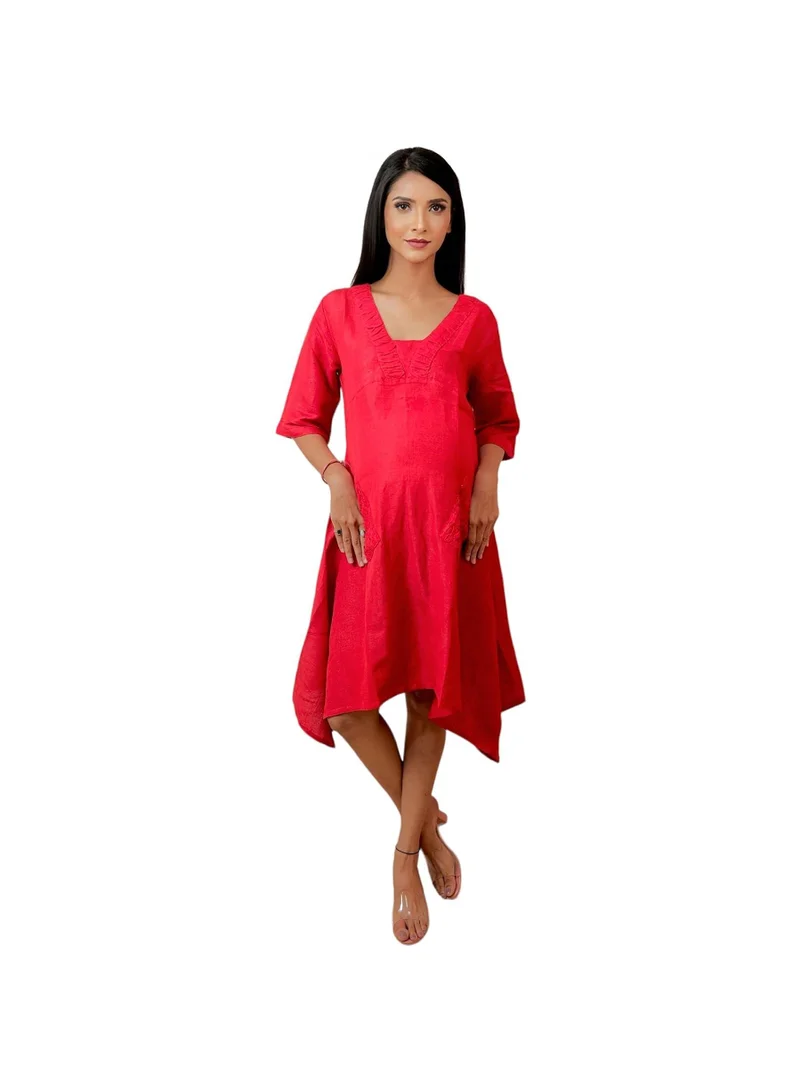 Asymmetrical Maternity Dress with Pockets