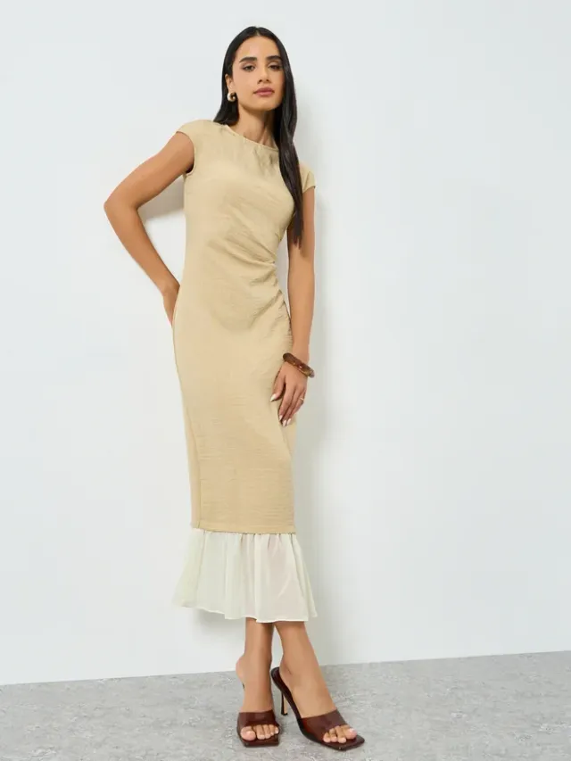 Sleeveless Mermaid Hem Maxi Dress Beige – image 4