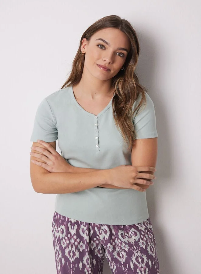 Ribbed Short Sleeve T-Shirt Green