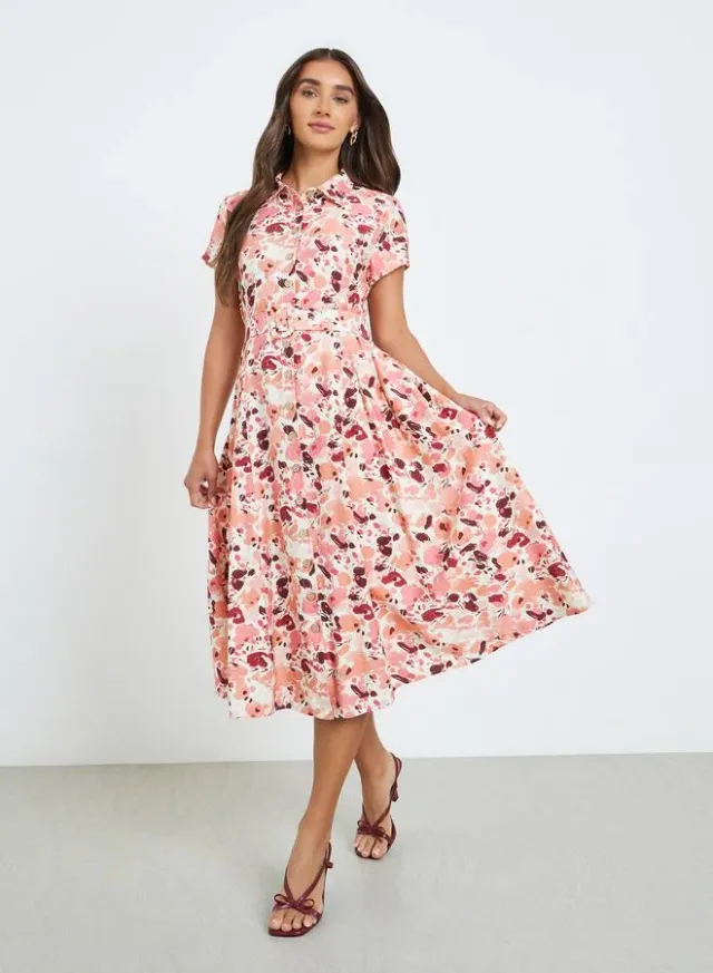 Floral Print Midi Shirt Dress Pink – image 2