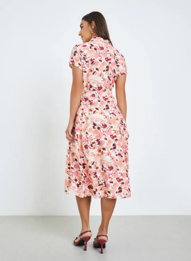 Floral Print Midi Shirt Dress Pink – image 4