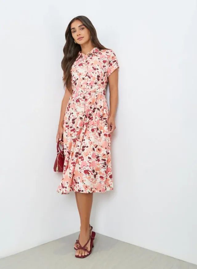 Floral Print Midi Shirt Dress Pink – image 5