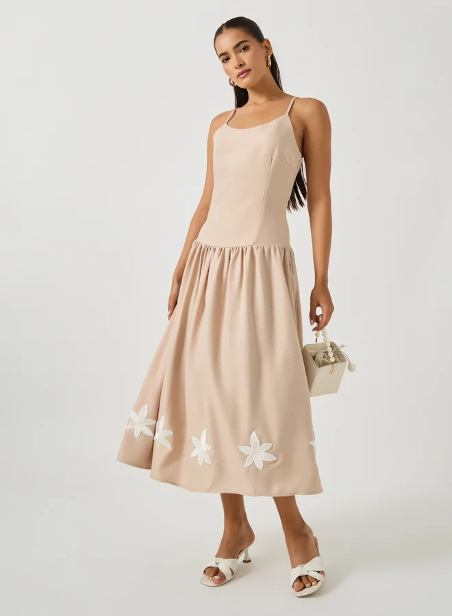 Floral Applique Midi Dress