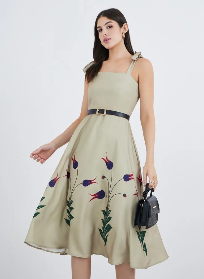 Floral Applique Midi Dress