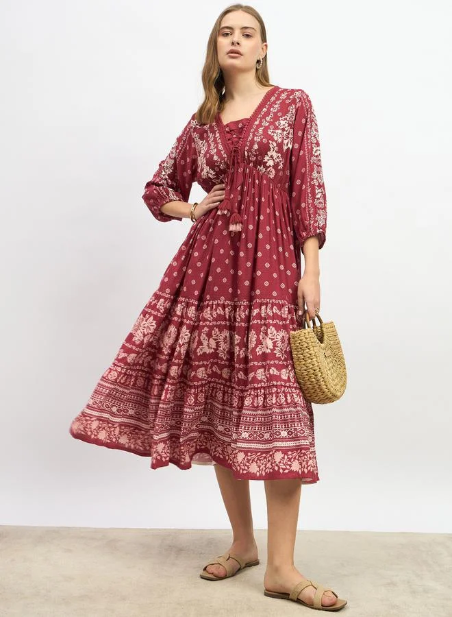 Floral Applique Midi Dress