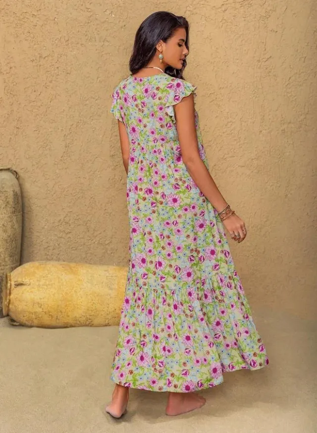 Women V-Neck Floral Maxi Dress – image 2