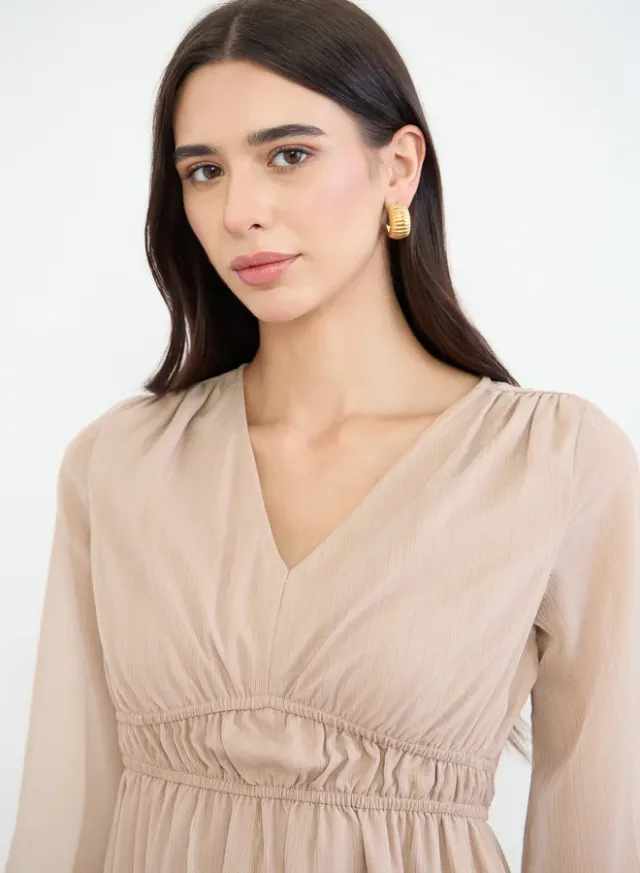 Floral 3/4-Sleeve Midi Dress, Beige – image 4