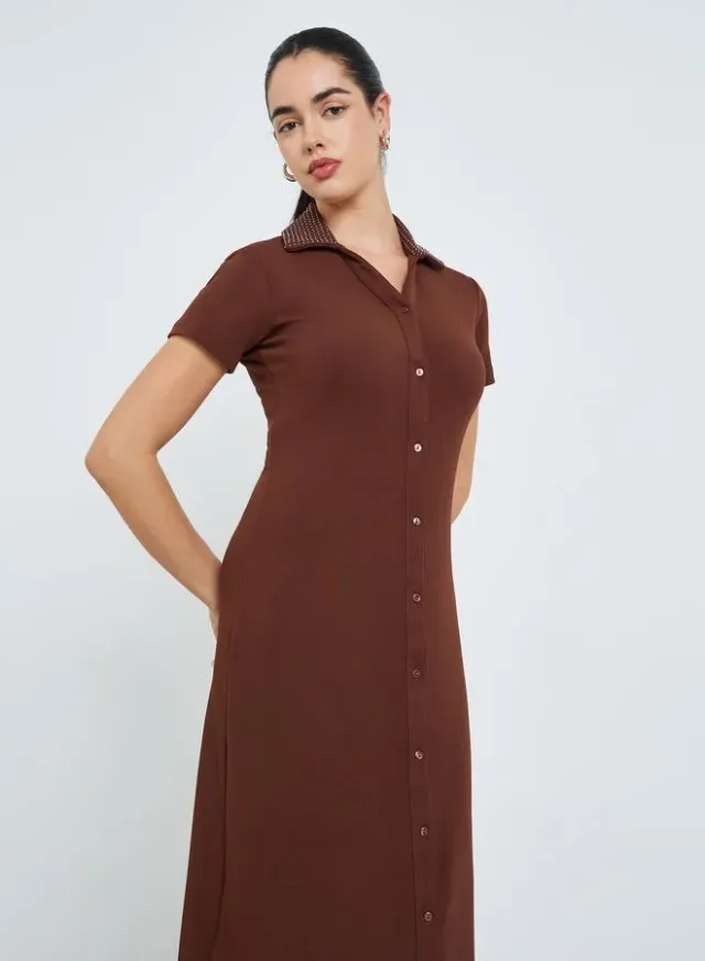 Women's Studded Collar Shirt Maxi Dress