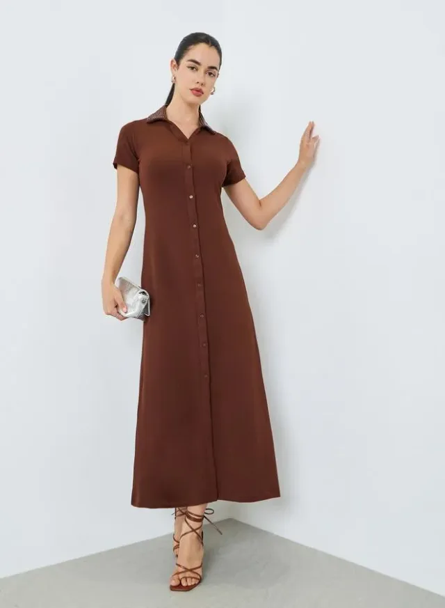 Women's Studded Collar Shirt Maxi Dress – image 5