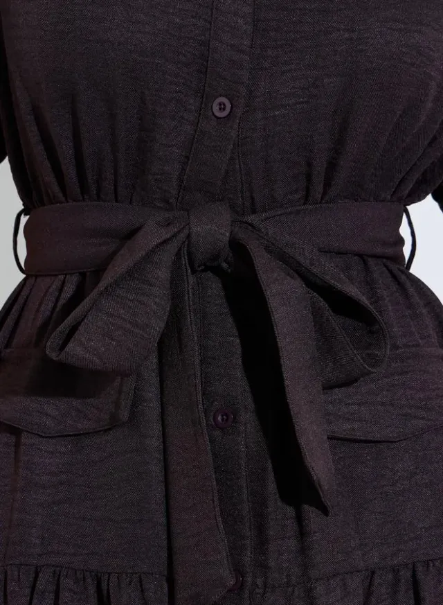 Belted Shirt Midi Dress Beige – image 4