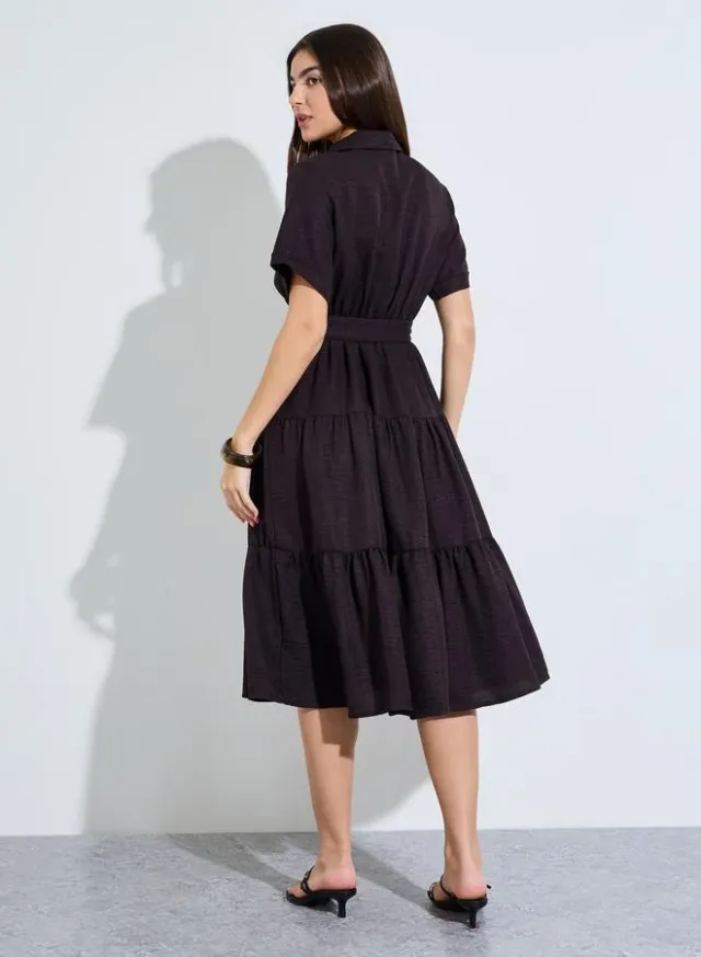 Belted Shirt Midi Dress Beige – image 5