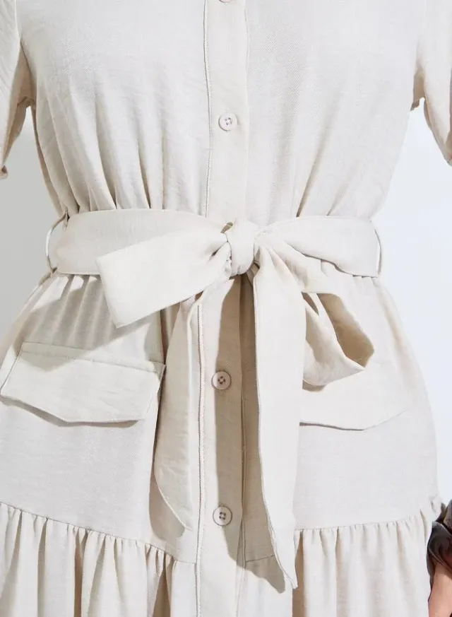 Belted Shirt Midi Dress Beige – image 4