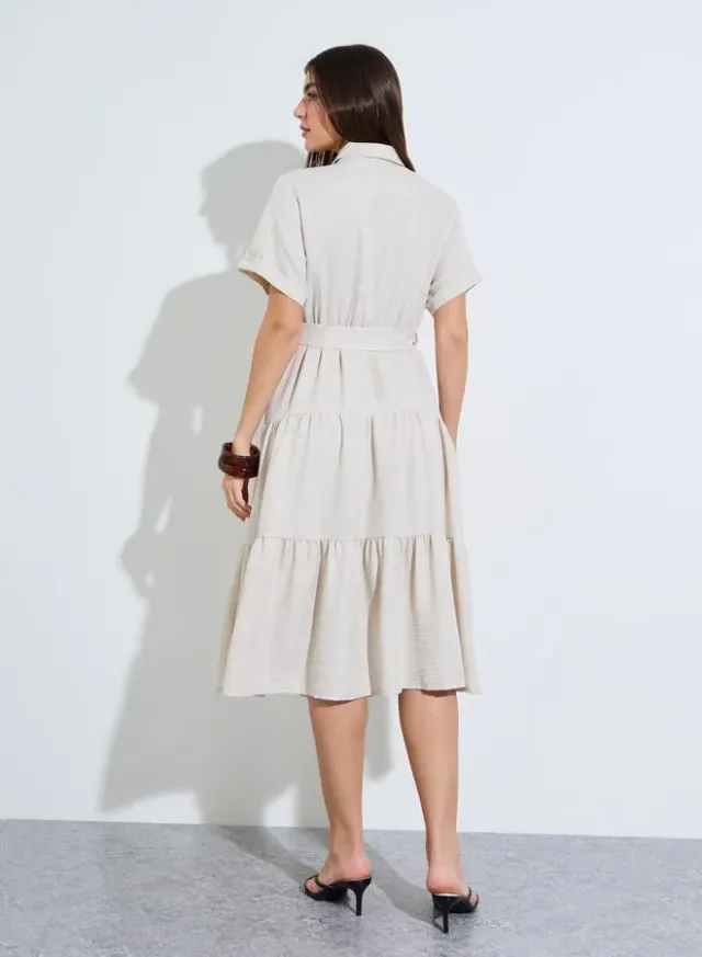 Belted Shirt Midi Dress Beige – image 5