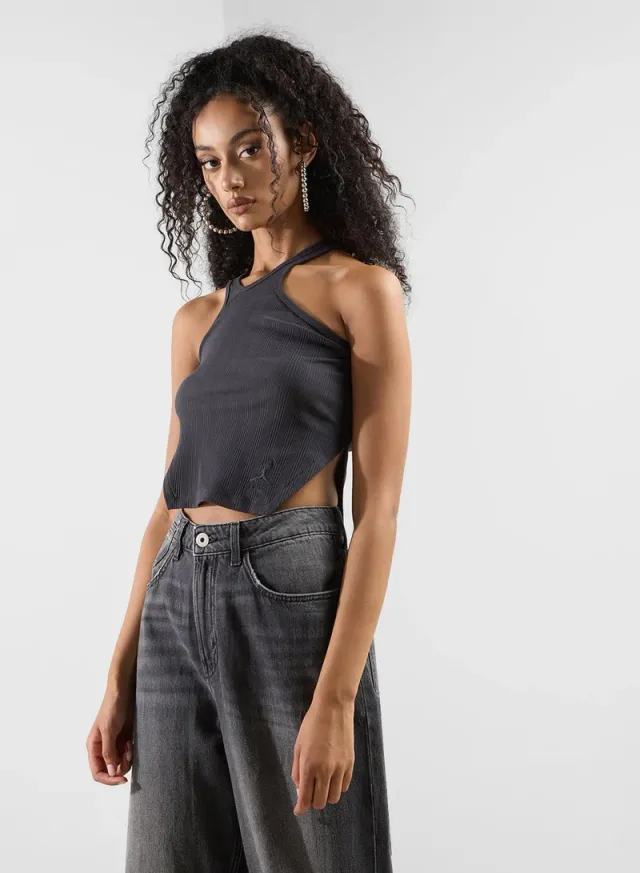 Asymmetric Ribbed Cropped Tank Top for Women