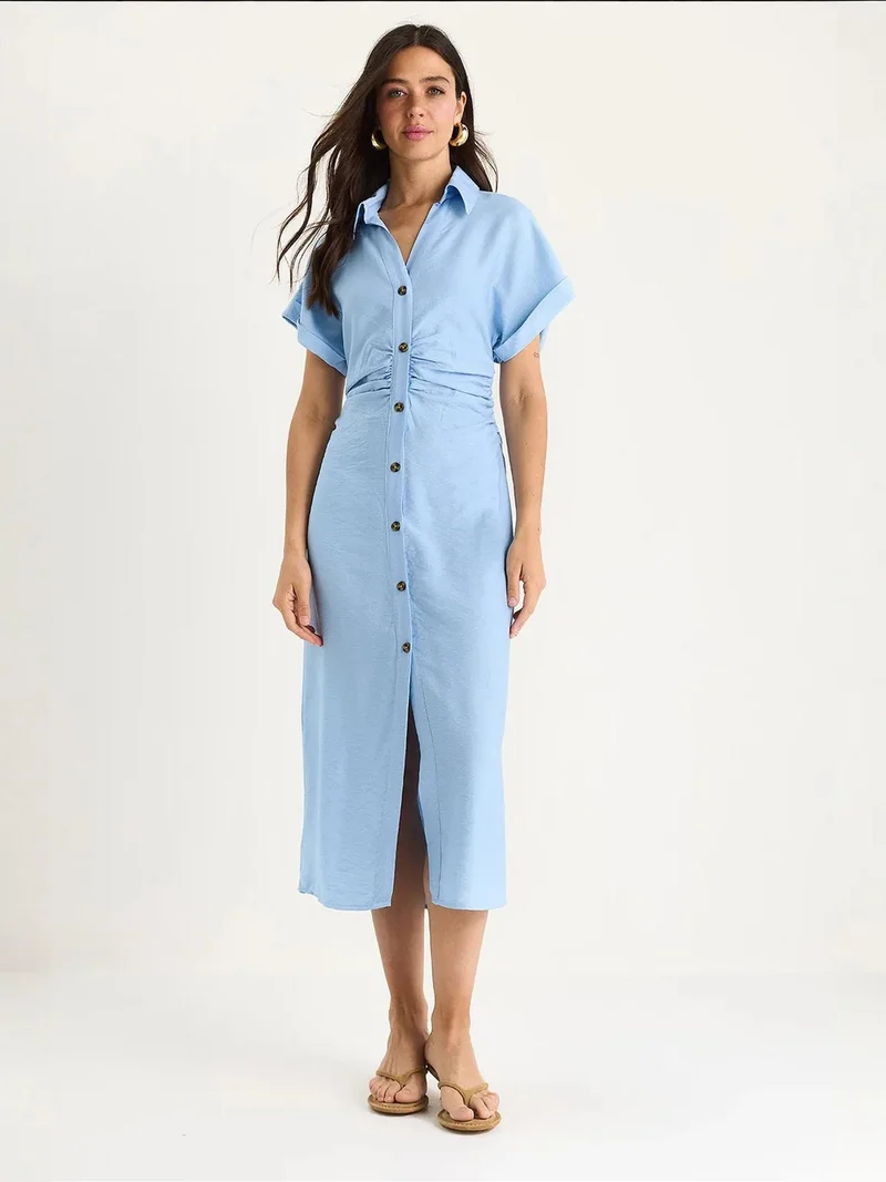 LUCCI V-neck Button-Front Midi Dress