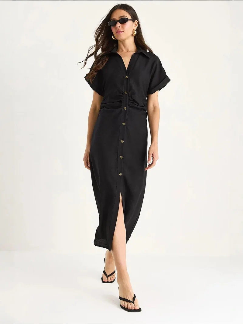 LUCCI V-neck Button-Front Midi Dress