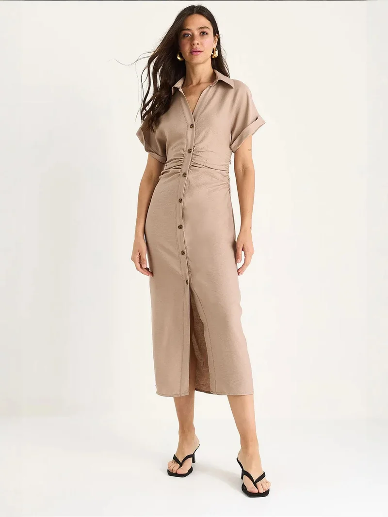 LUCCI V-neck Button-Front Midi Dress