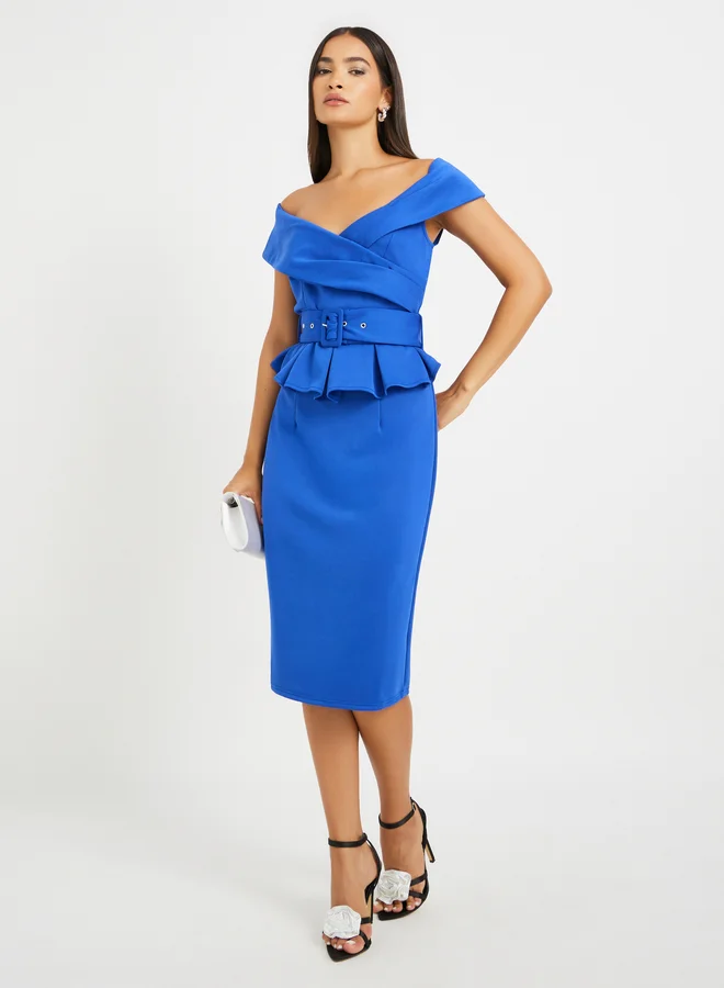 Printed Ruched Midi Dress