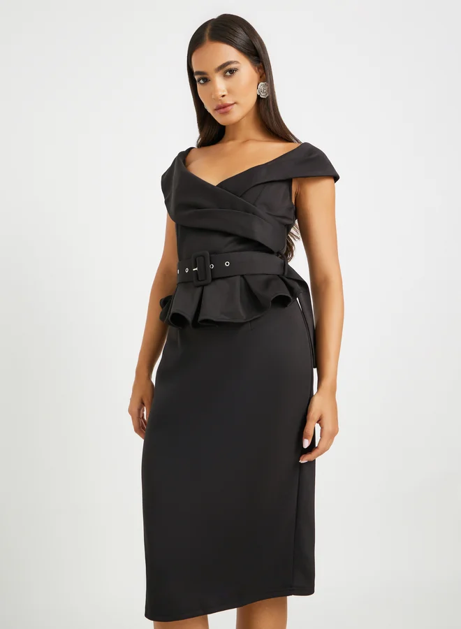Printed Ruched Midi Dress