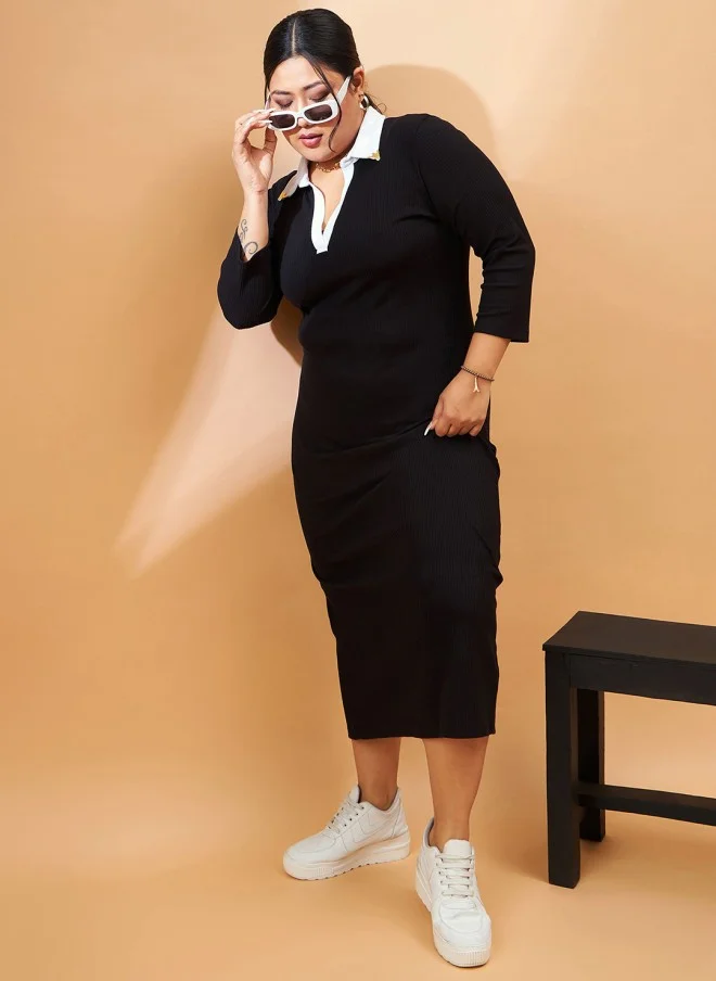 Women's Sheath Midi Dress Black