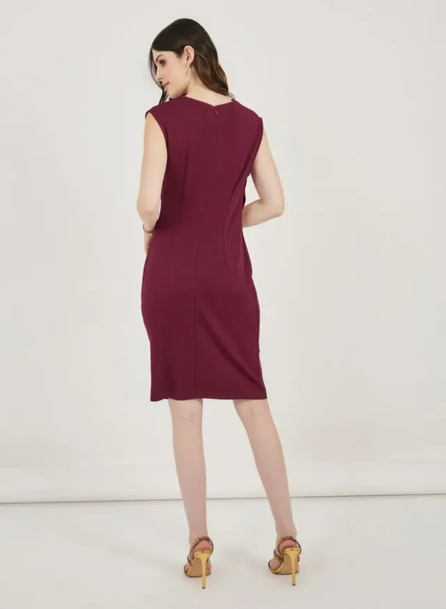Burgundy Bodycon Jersey Knit Dress - Short Sleeve, Midi Length – image 6
