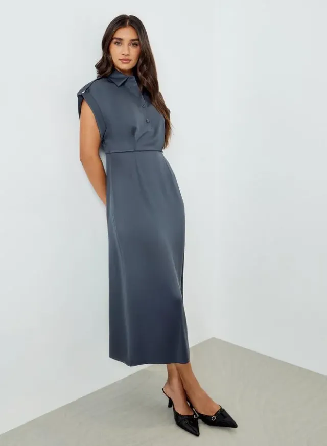 Sleeveless Midi Dress Grey – image 3