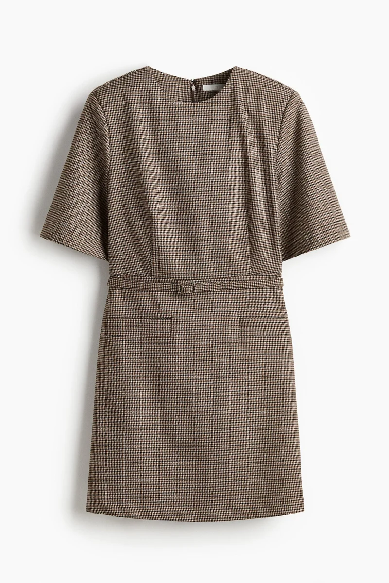 Belted Shoulder-Pad Dress