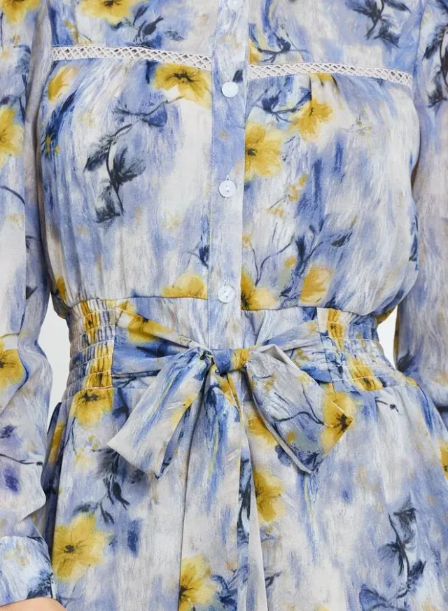 Floral Print Midi Shirt Dress, Blue – image 3