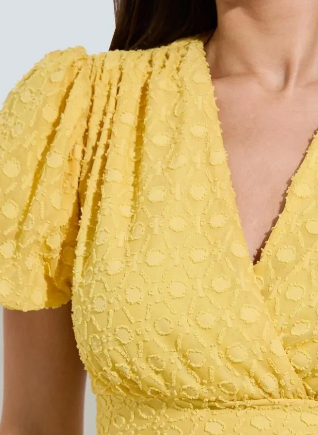 Dobby Flared Midi Dress Yellow – image 4