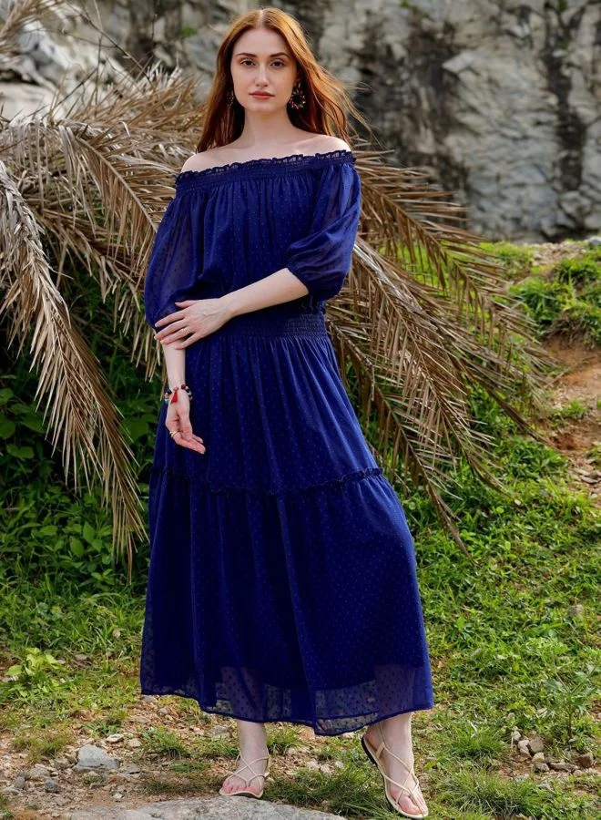 Women's Fit & Flare Boat Neck Short Sleeve Tiered Dress