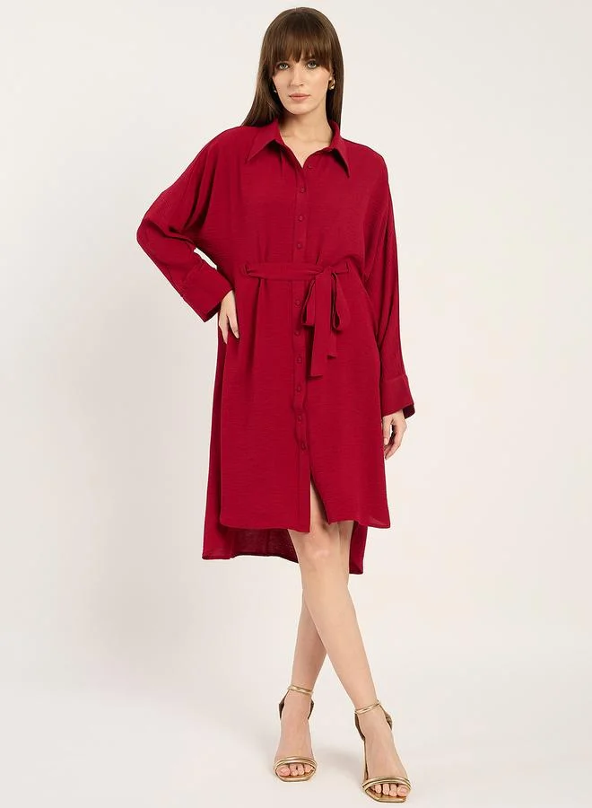 Button Down Shirt Midi Dress Maroon