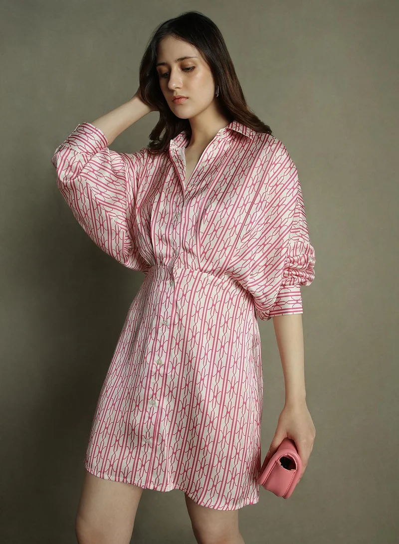 Patterned Mini Dress Pink