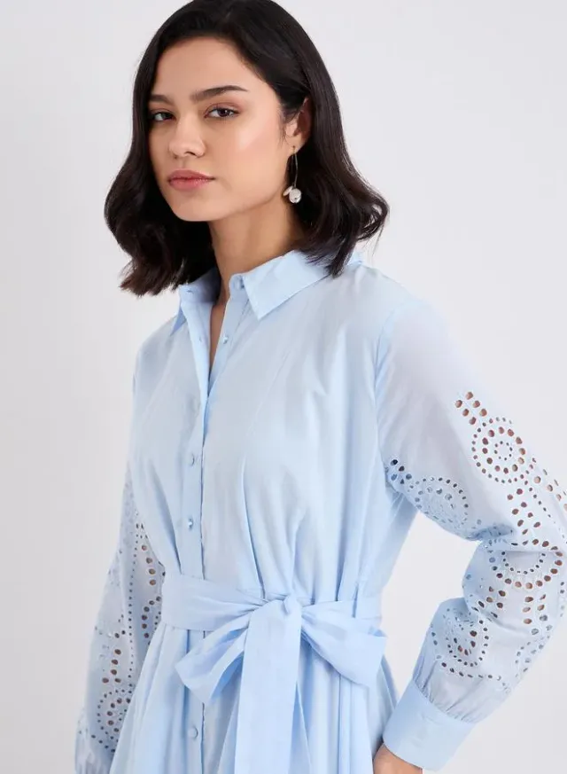 Styli Schiffli Shirt Midi Dress, Light Blue – image 3