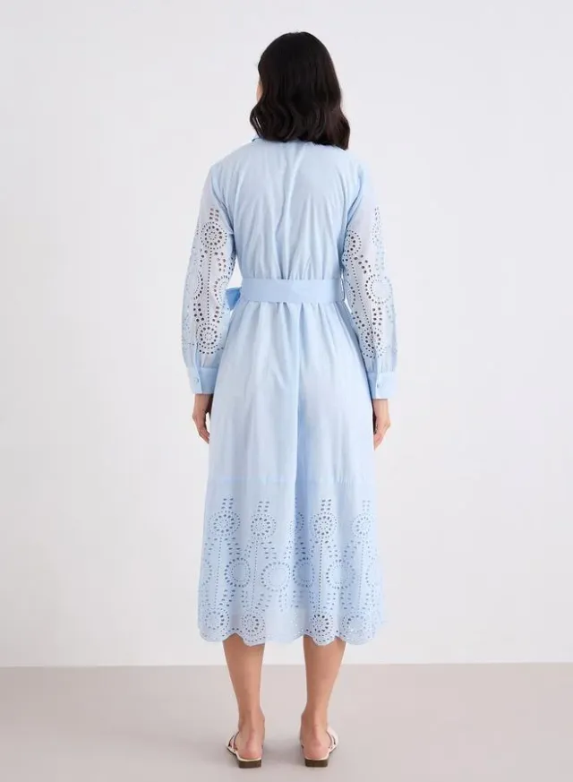 Styli Schiffli Shirt Midi Dress, Light Blue – image 4