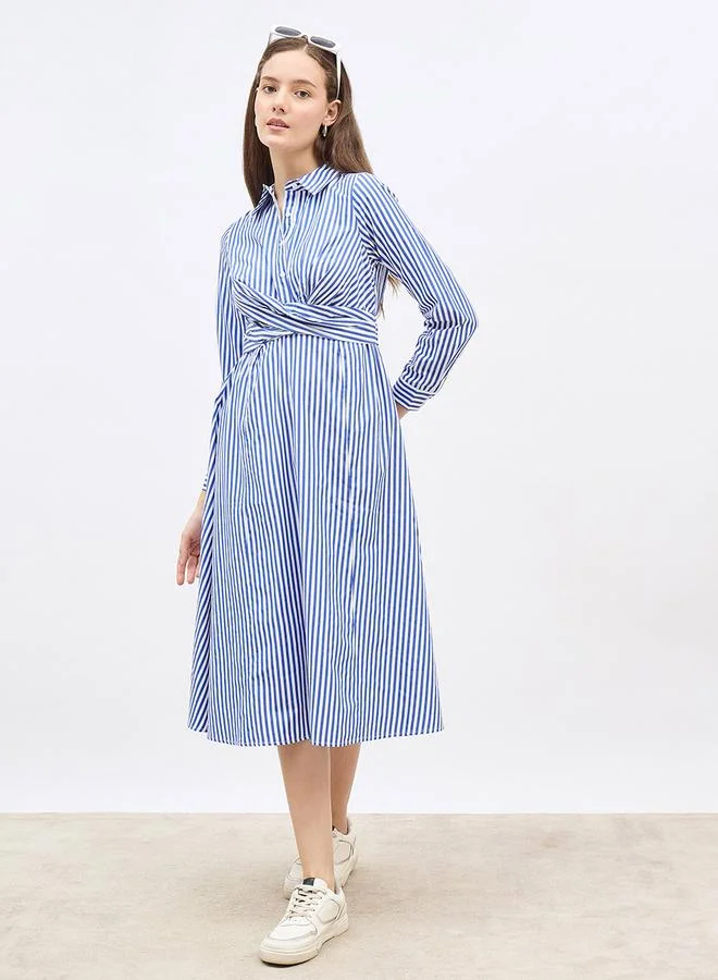 Styli Schiffli Shirt Midi Dress, Light Blue