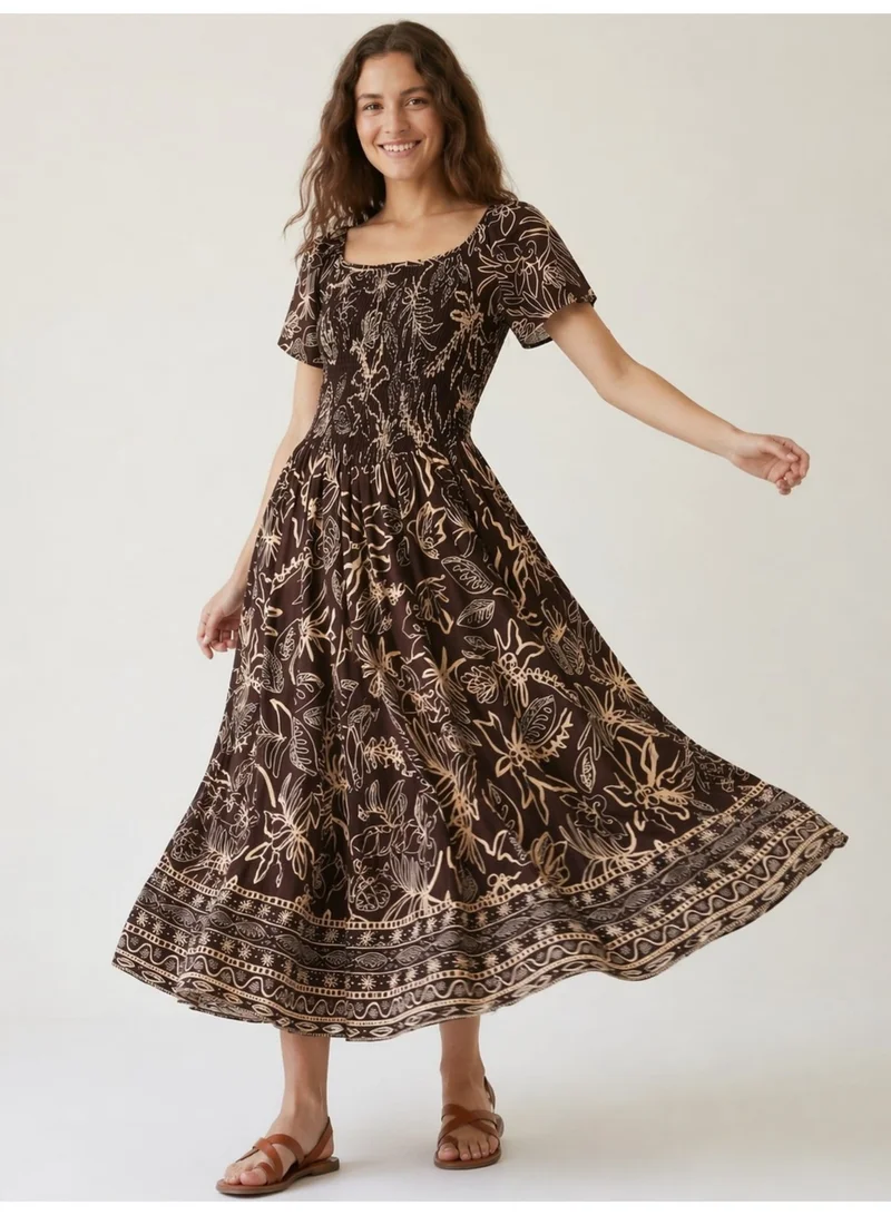 Printed Midi Dress Square Neck