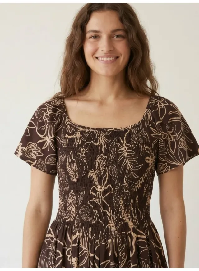 Printed Midi Dress Square Neck – image 3