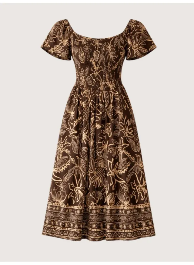 Printed Midi Dress Square Neck – image 7