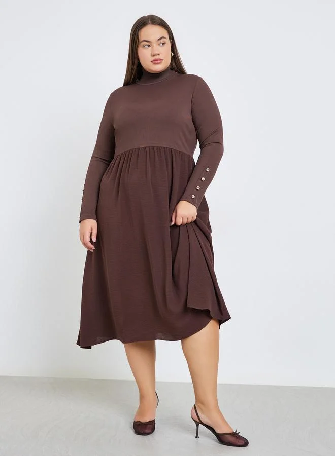 Plus Size Ribbed Long Sleeve Midi Dress