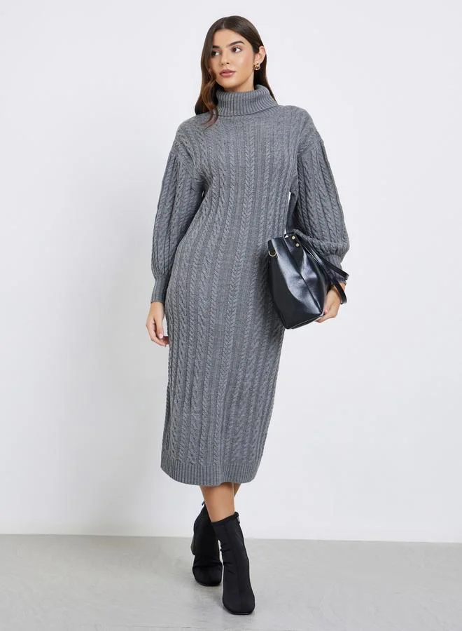 Cable Knit Sweater Midi Dress Red