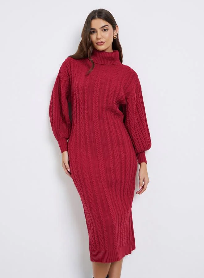 Cable Knit Sweater Midi Dress Red