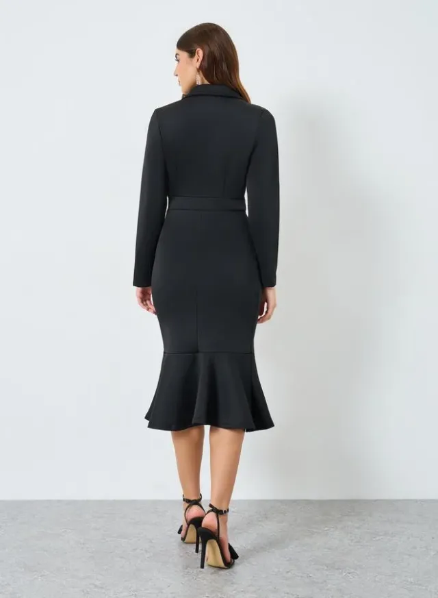 Long Sleeve Bodycon Midi Dress Black – image 4