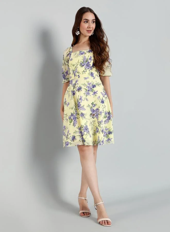 Mish Women Floral Knee-Length Dress Yellow