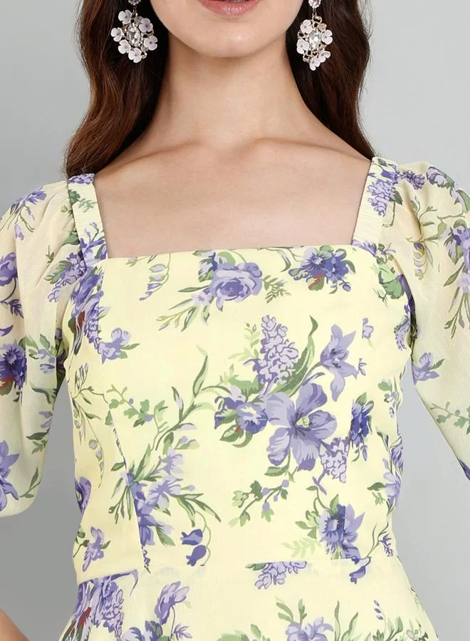 Mish Women Floral Knee-Length Dress Yellow
