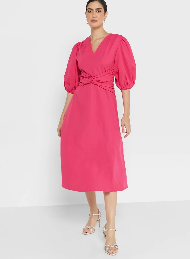 Puff Sleeve Midi Dress