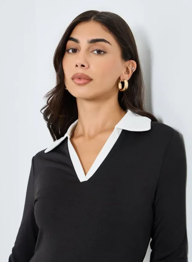 Midi Dress Open Collar Black – image 4